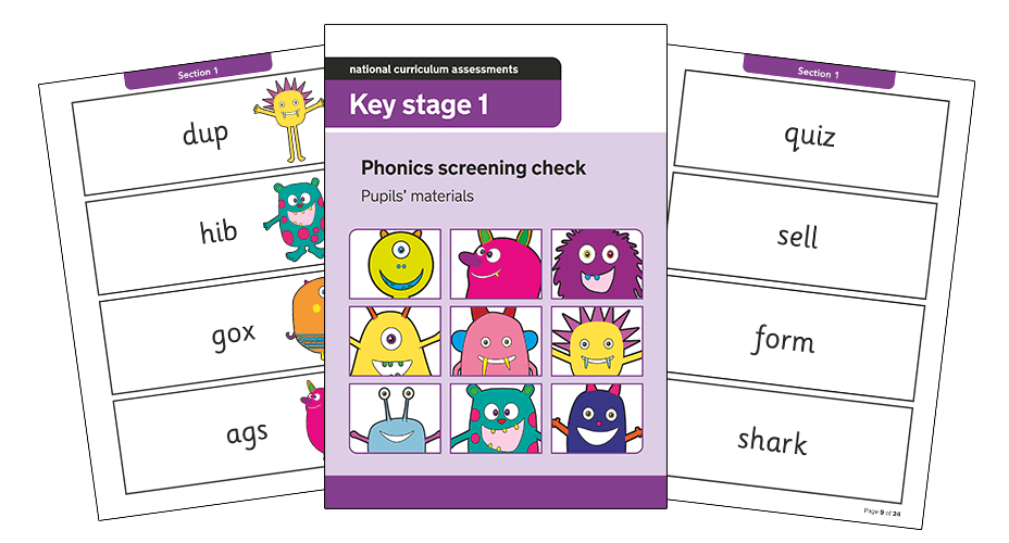 Test papers from the phonics screening check