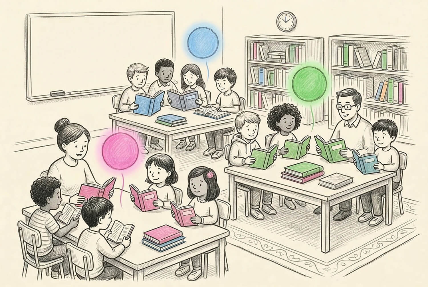 Three different reading groups at different levels.
