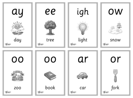 Digraph & Trigraph Picture Flashcards - Black & White