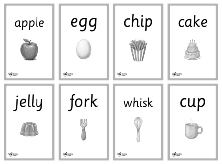 Food Phonics Flashcards - Black & White
