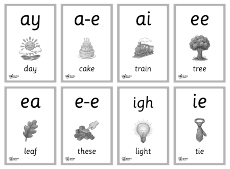 Long Vowel Sounds Flashcards - Black & White