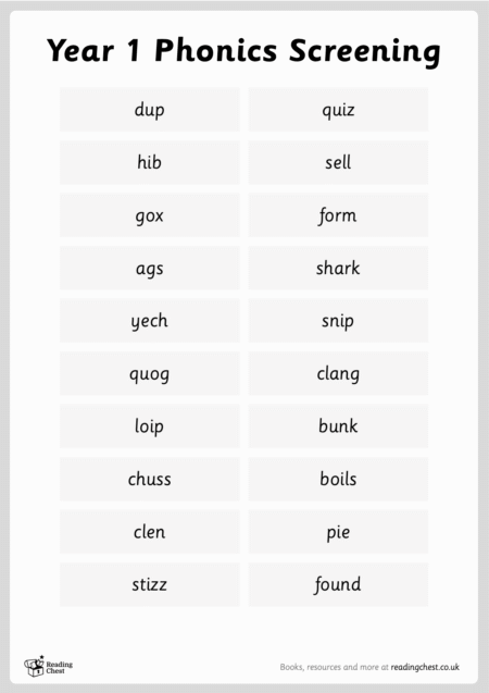 Phonics Screening Words List - Black & White