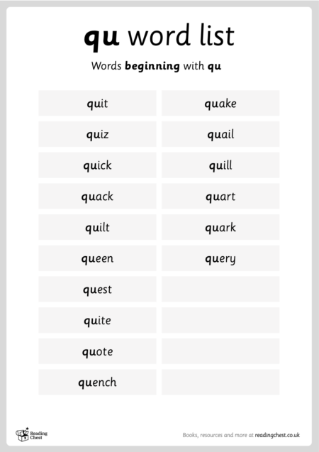 “qu” Words List - Black & White
