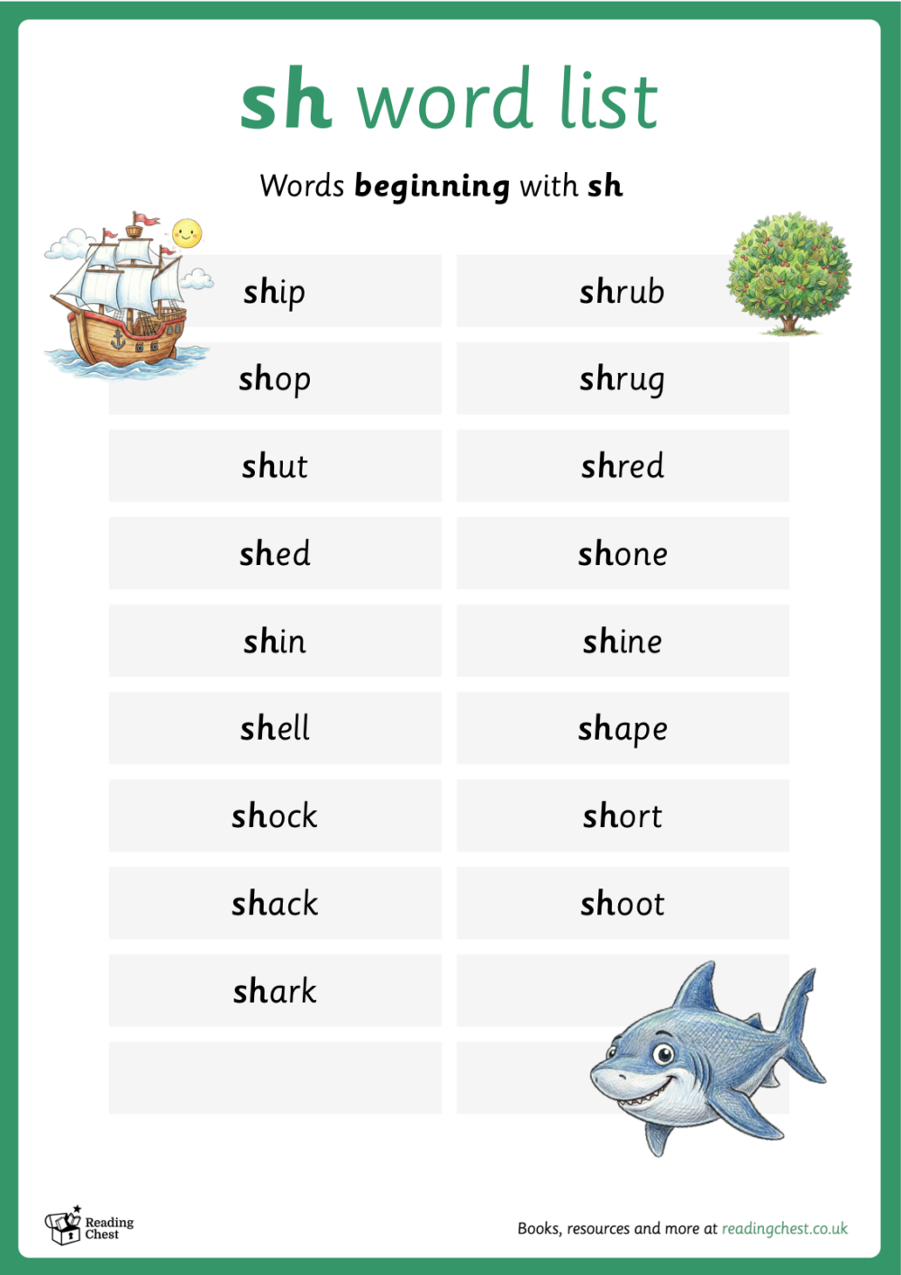 “sh” Words List