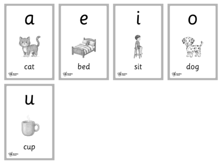 Short Vowel Sounds Flashcards - Black & White