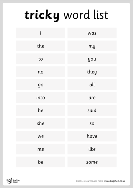 Tricky Words List - Black & White